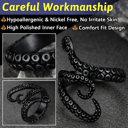 Biker Punk Three Octopus Tentacle Ring for