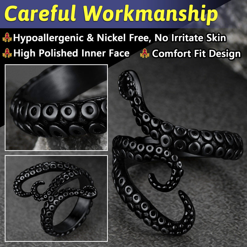 Biker Punk Three Octopus Tentacle Ring for