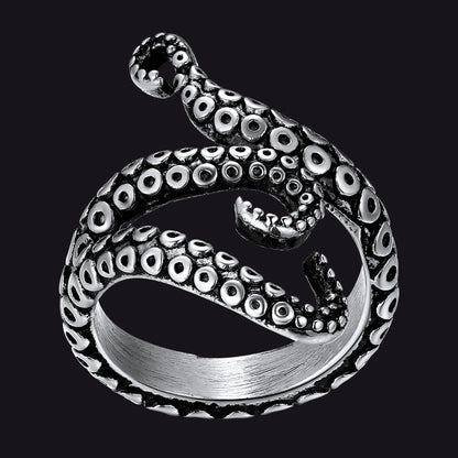 Biker Punk Three Octopus Tentacle Ring for
