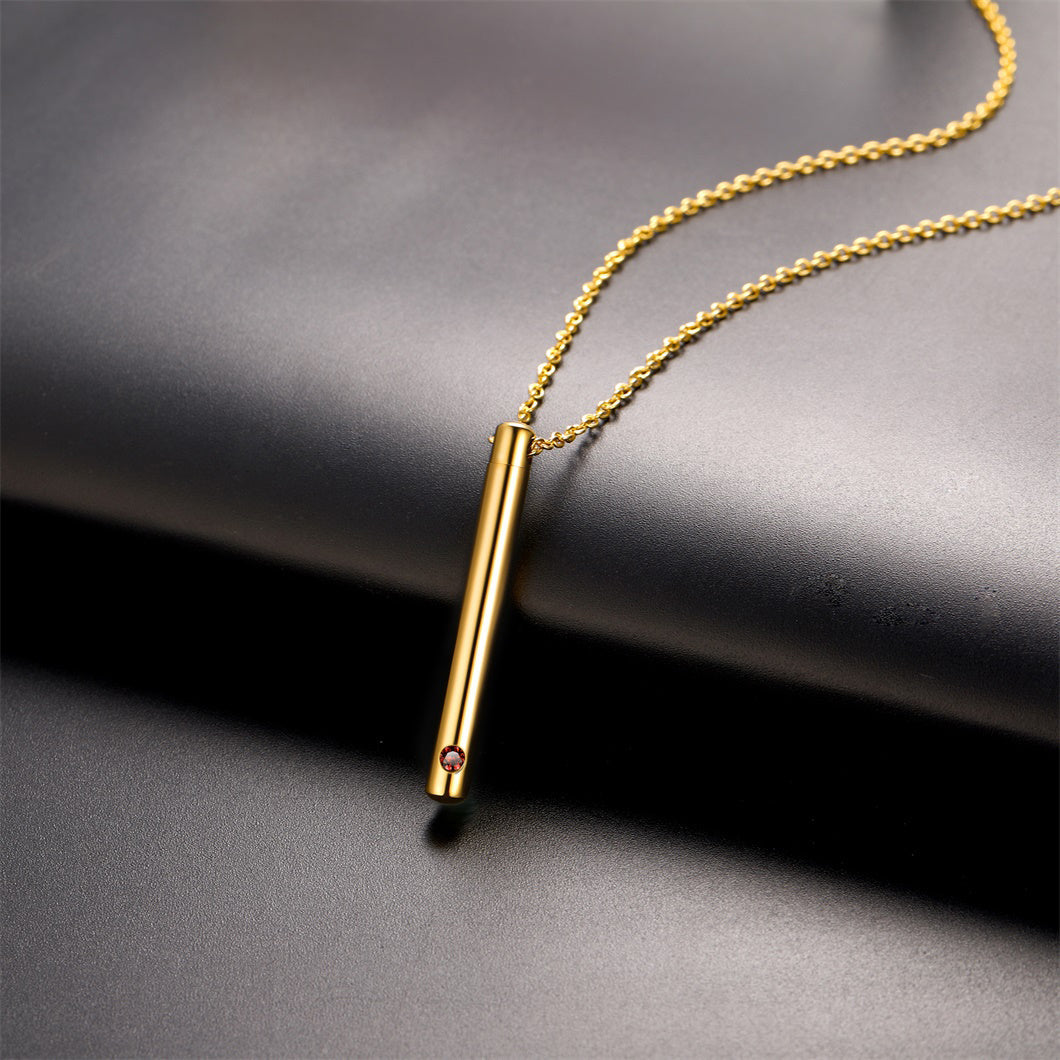 Personalized Bar Urn Necklace for Ashes With Birthstone Keepsake Memorial Jewelry