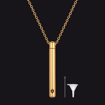 Personalized Bar Urn Necklace for Ashes With Birthstone Keepsake Memorial Jewelry