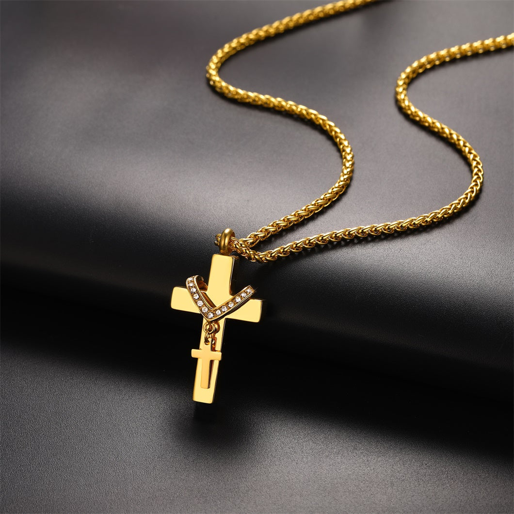 Custom Double Cross Cremation Urn Pendant Necklace for Ashes