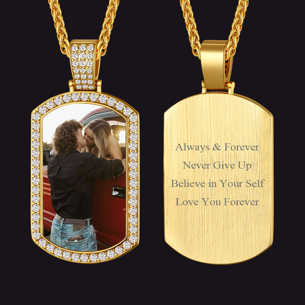 Customized Zirconia Picture Dog Tag Necklace Memorial Gift for