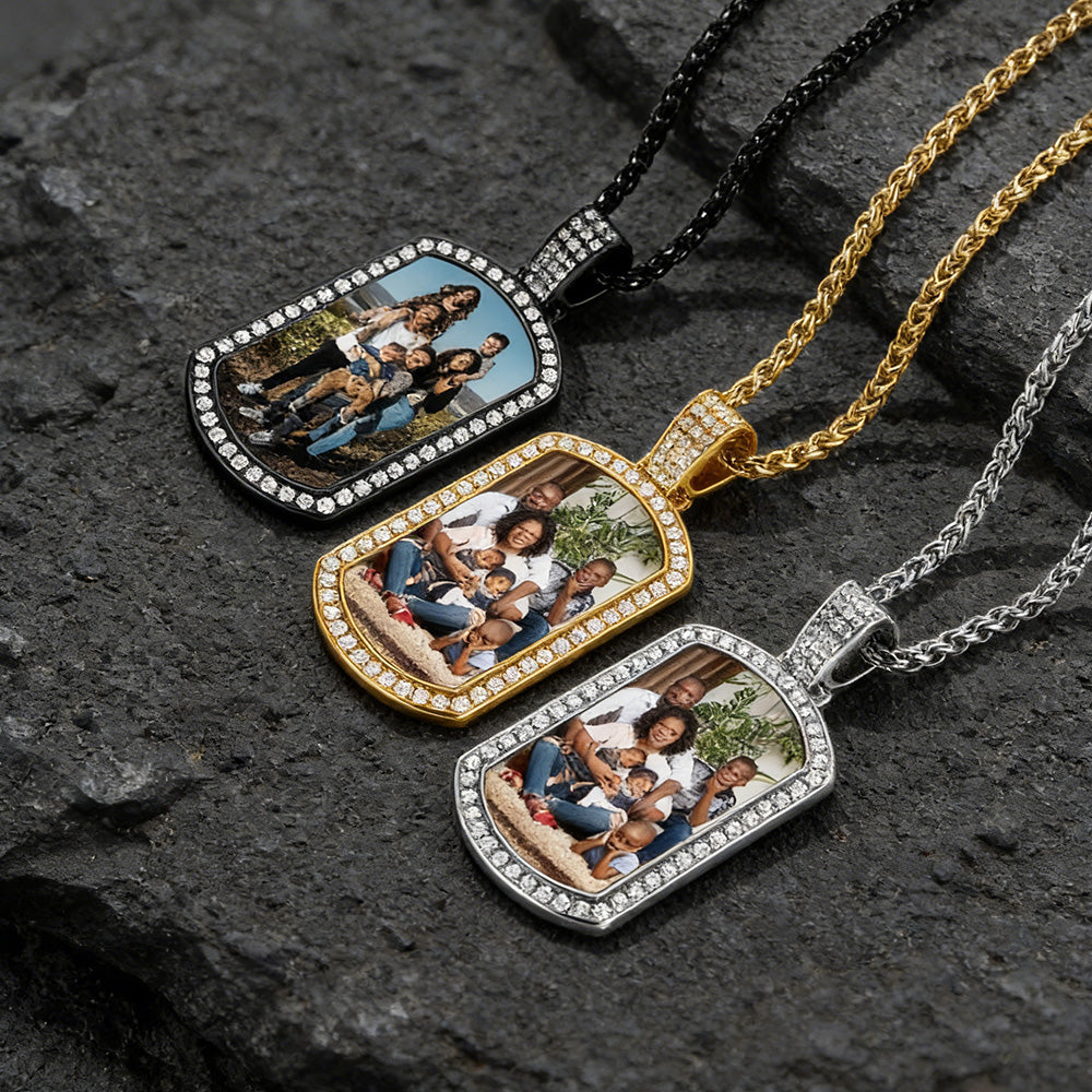 Customized Zirconia Picture Dog Tag Necklace Memorial Gift for