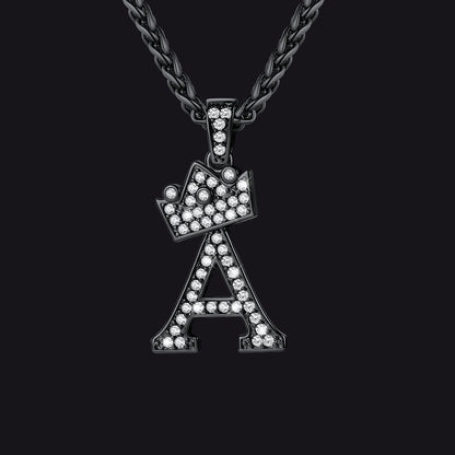 Sparkly Bling Crown Diamond Initial Letther Necklace for