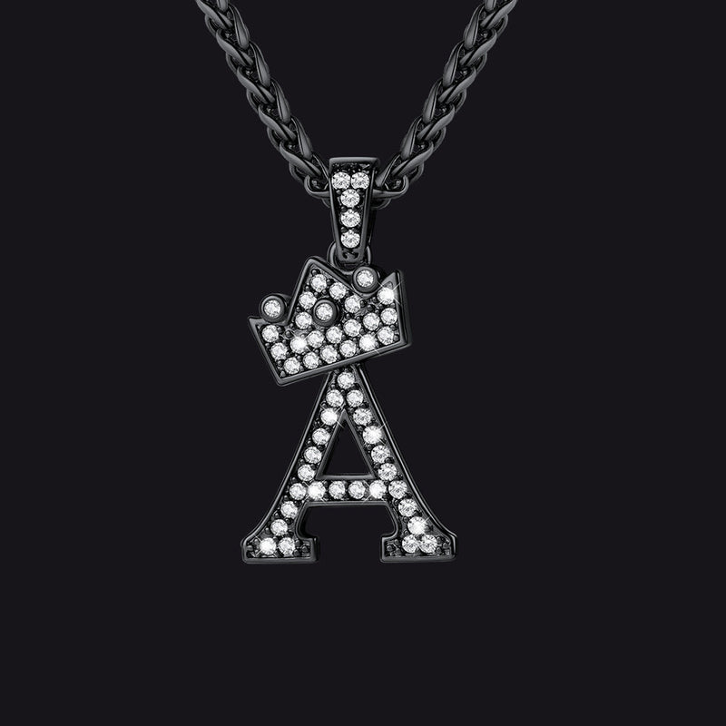 Sparkly Bling Crown Diamond Initial Letther Necklace for