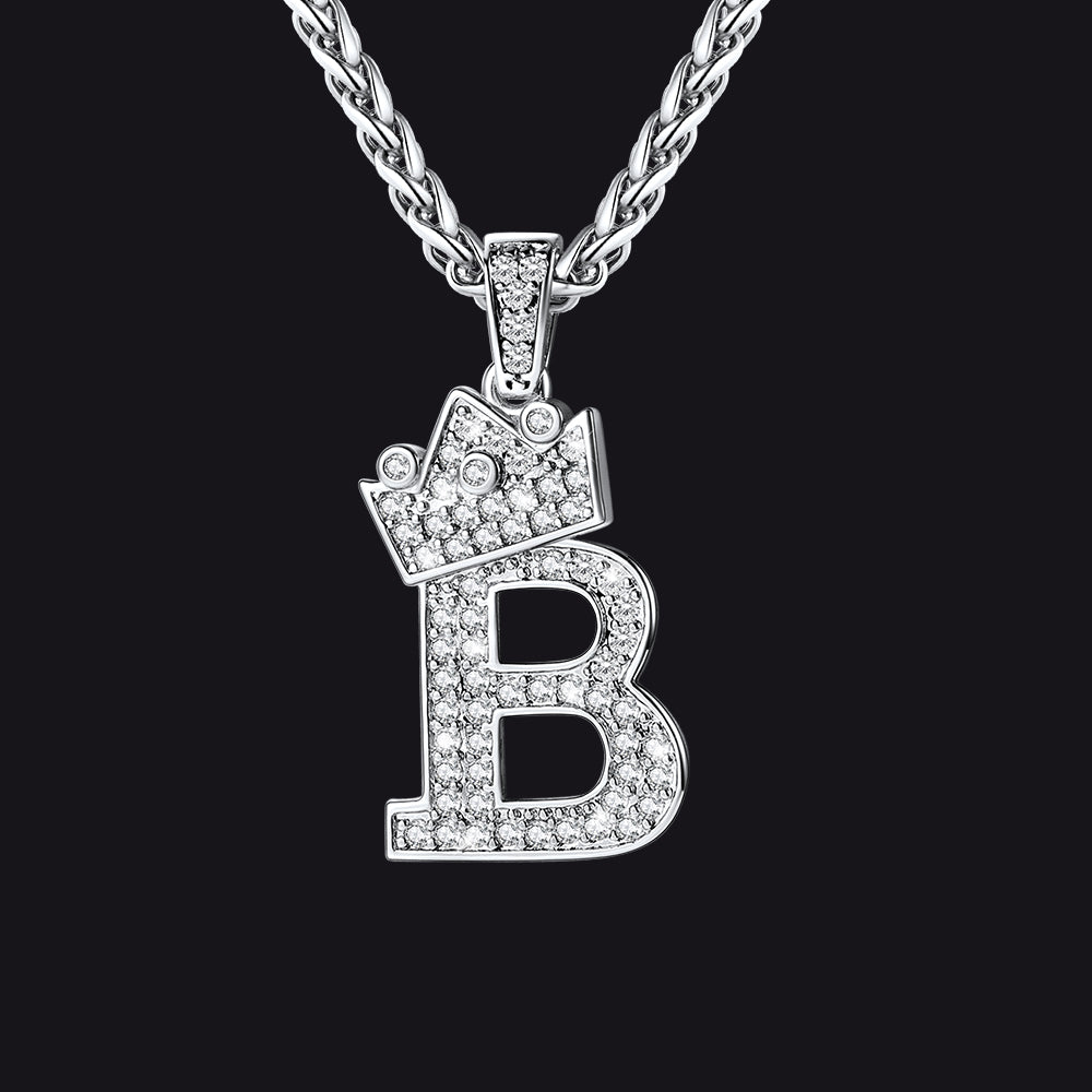 Sparkly Bling Crown Diamond Initial Letther Necklace for