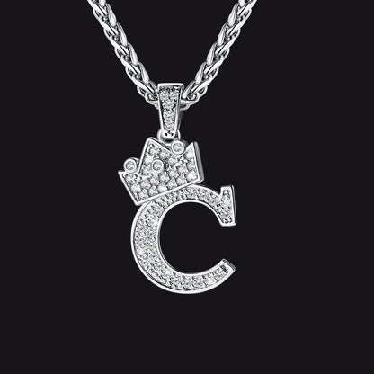 Sparkly Bling Crown Diamond Initial Letther Necklace for