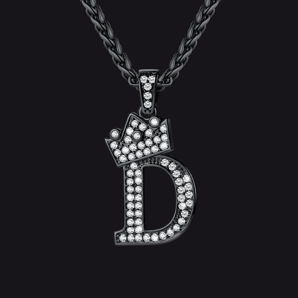 Sparkly Bling Crown Diamond Initial Letther Necklace for