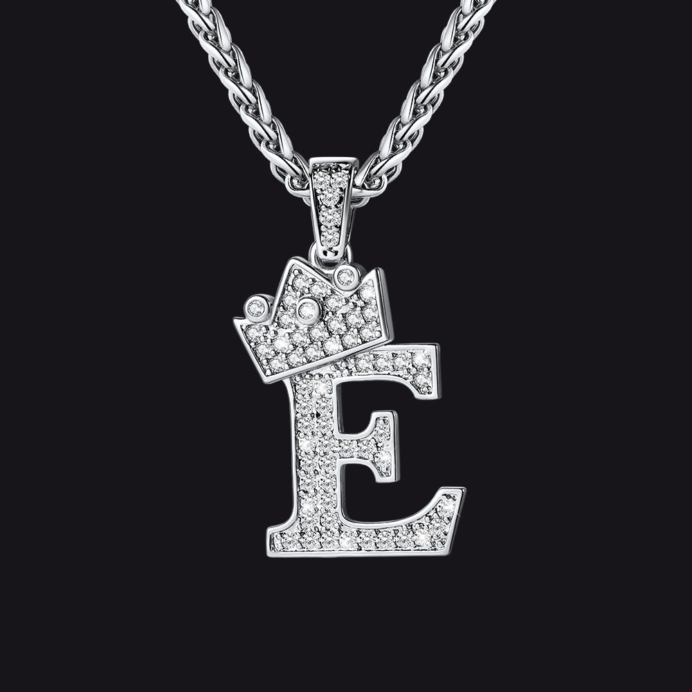 Sparkly Bling Crown Diamond Initial Letther Necklace for