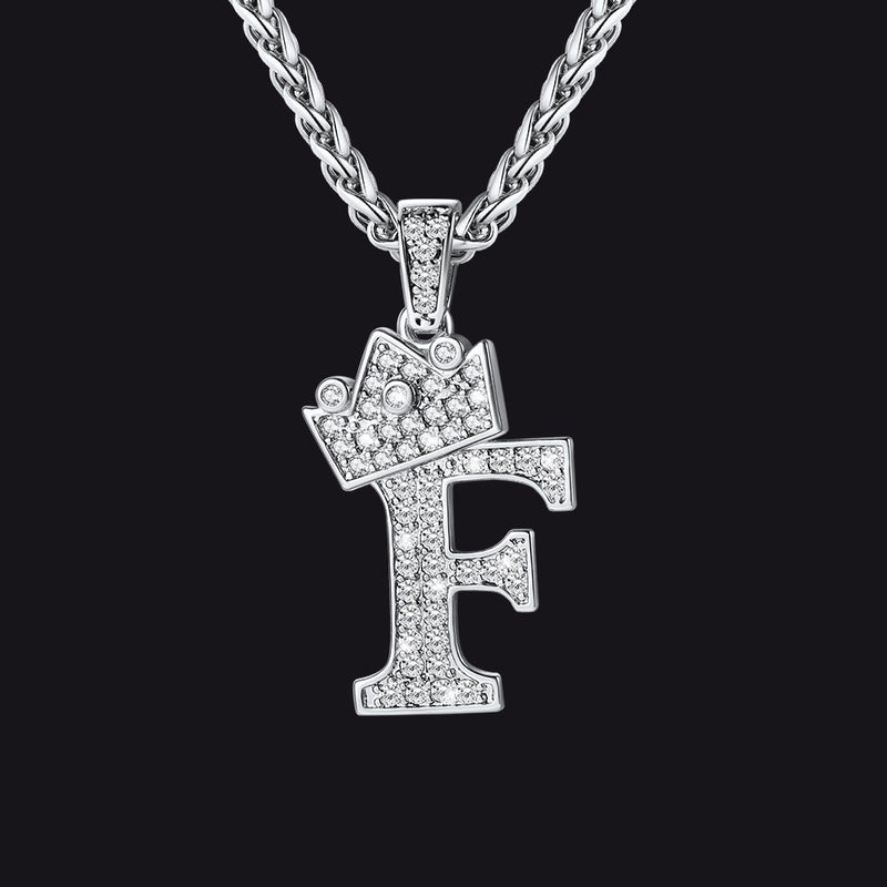 Sparkly Bling Crown Diamond Initial Letther Necklace for