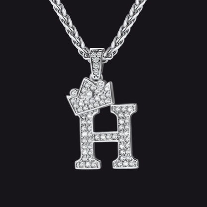 Sparkly Bling Crown Diamond Initial Letther Necklace for