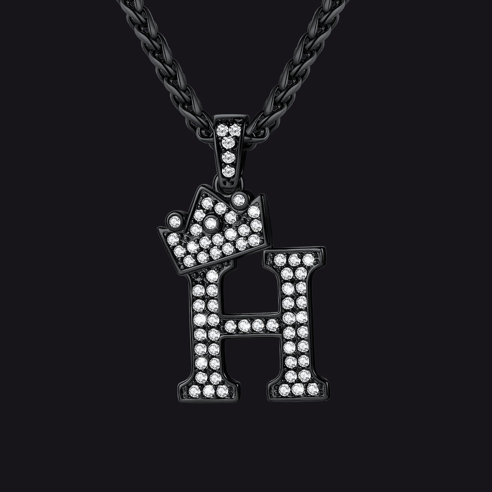 Sparkly Bling Crown Diamond Initial Letther Necklace for