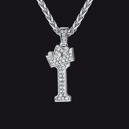 Sparkly Bling Crown Diamond Initial Letther Necklace for