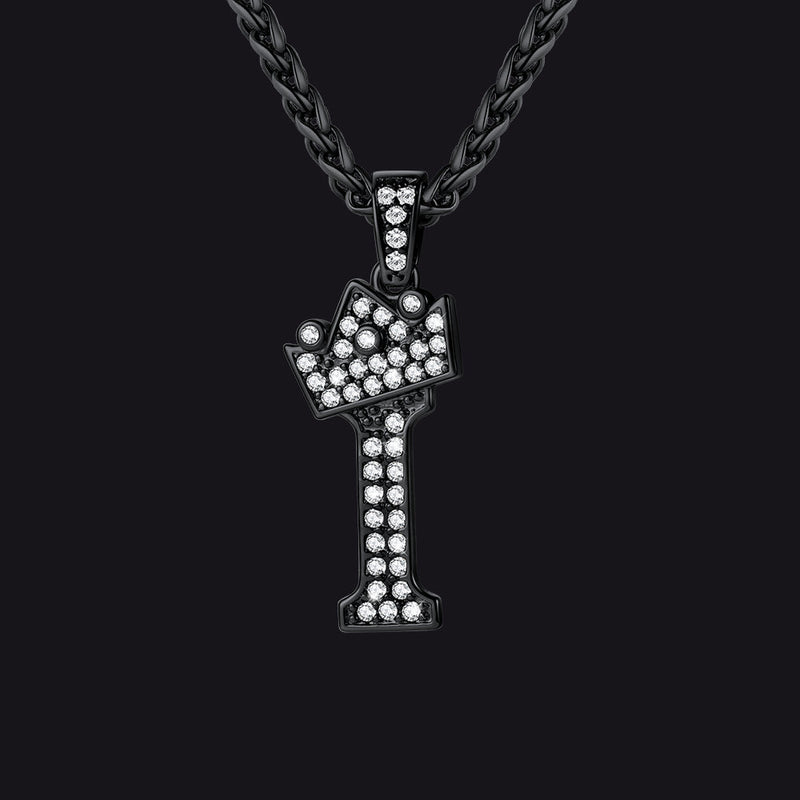 Sparkly Bling Crown Diamond Initial Letther Necklace for