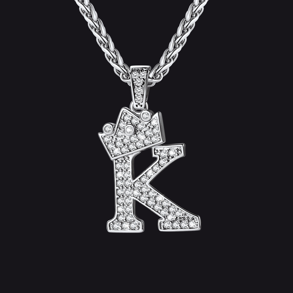 Sparkly Bling Crown Diamond Initial Letther Necklace for