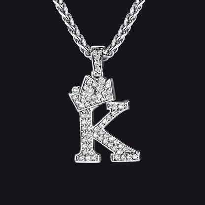 Sparkly Bling Crown Diamond Initial Letther Necklace for