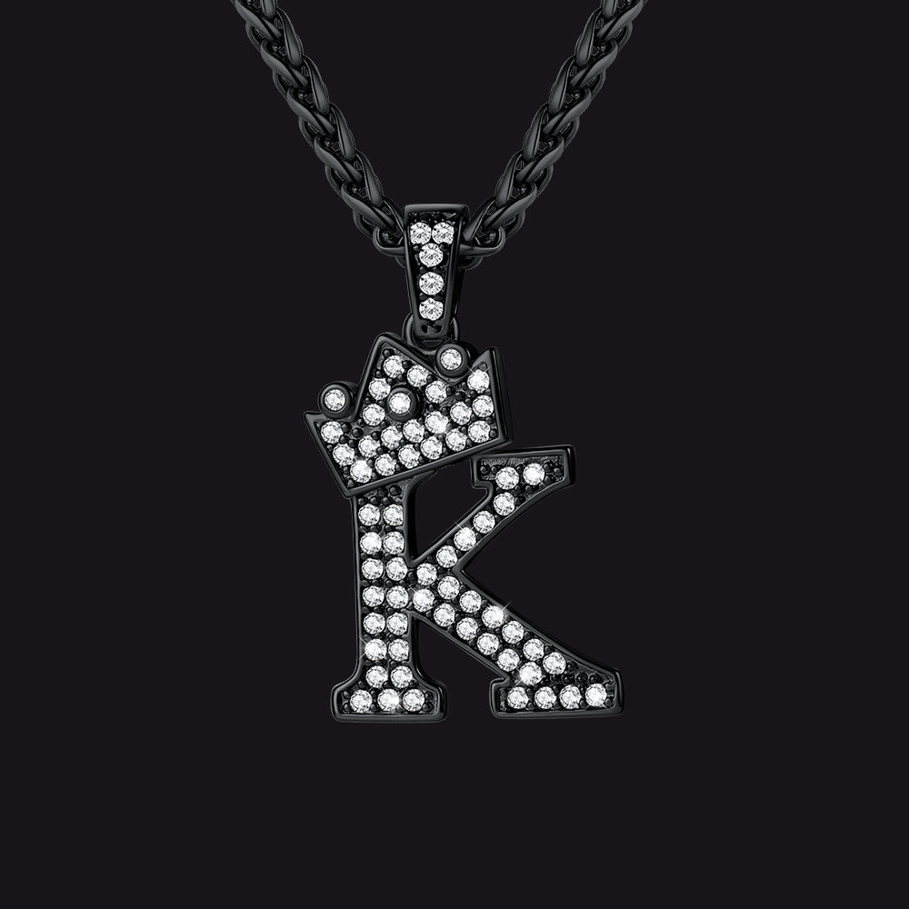 Sparkly Bling Crown Diamond Initial Letther Necklace for