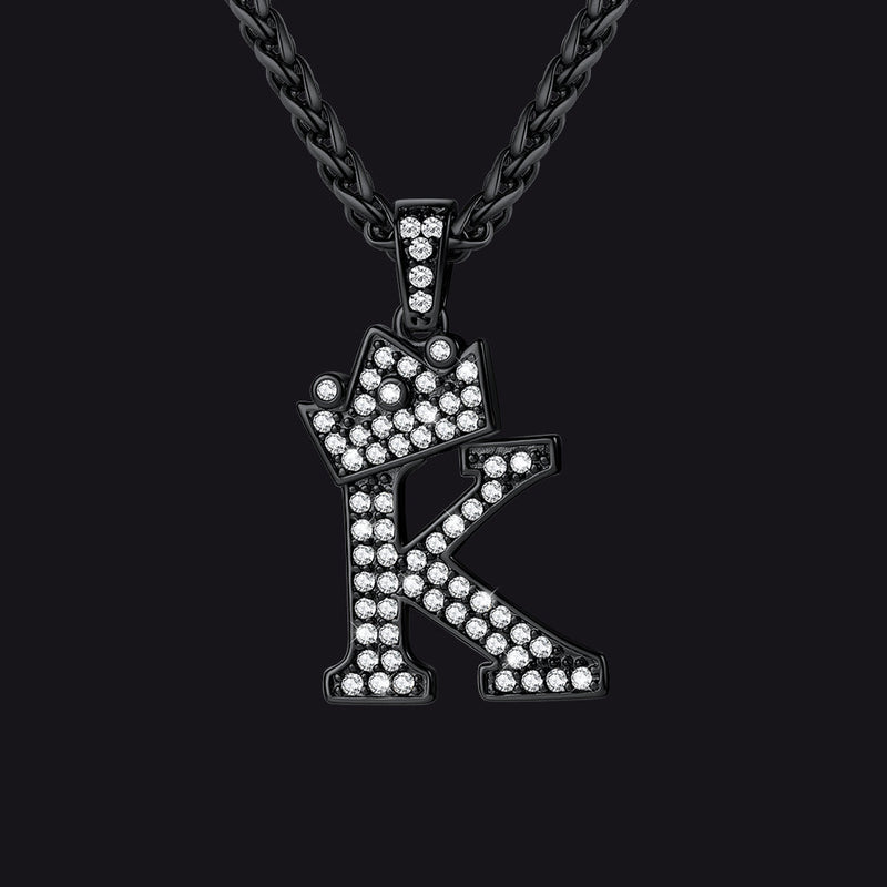 Sparkly Bling Crown Diamond Initial Letther Necklace for