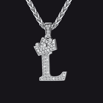 Sparkly Bling Crown Diamond Initial Letther Necklace for