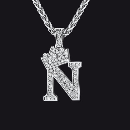 Sparkly Bling Crown Diamond Initial Letther Necklace for