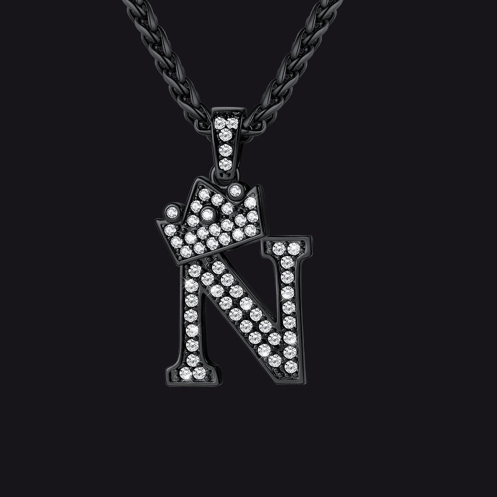 Sparkly Bling Crown Diamond Initial Letther Necklace for