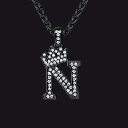 Sparkly Bling Crown Diamond Initial Letther Necklace for