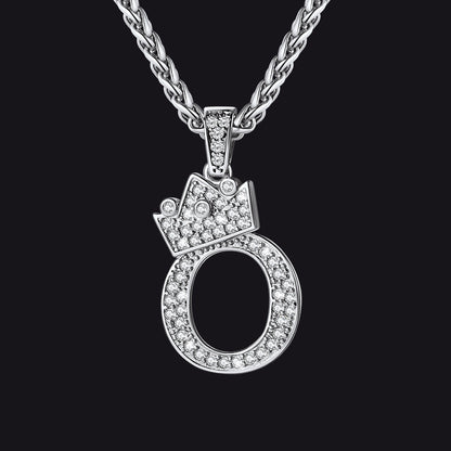 Sparkly Bling Crown Diamond Initial Letther Necklace for