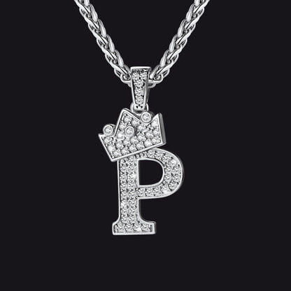 Sparkly Bling Crown Diamond Initial Letther Necklace for