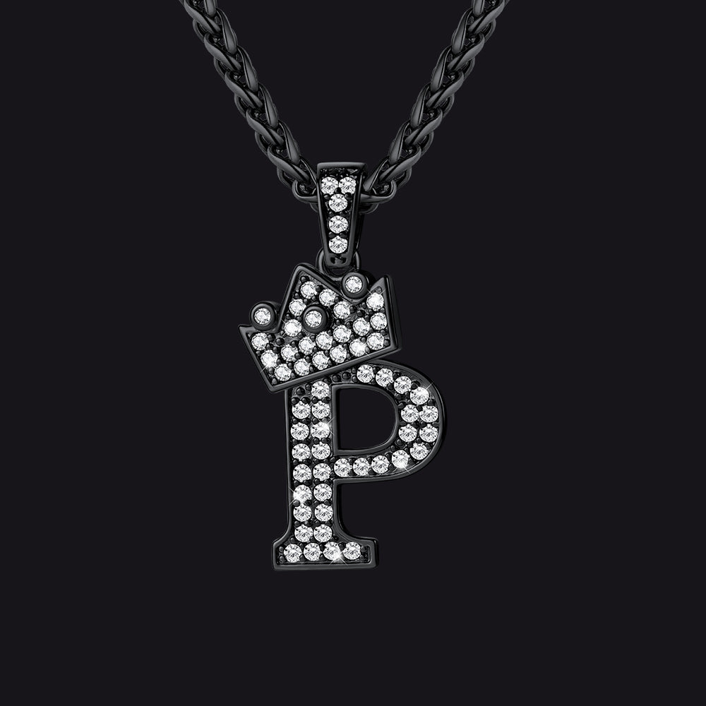Sparkly Bling Crown Diamond Initial Letther Necklace for