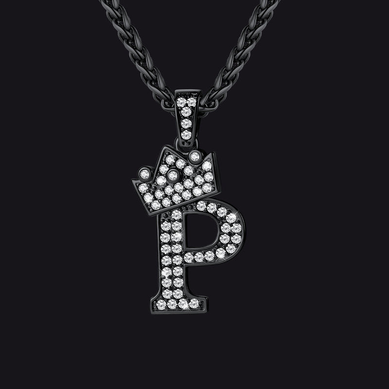 Sparkly Bling Crown Diamond Initial Letther Necklace for