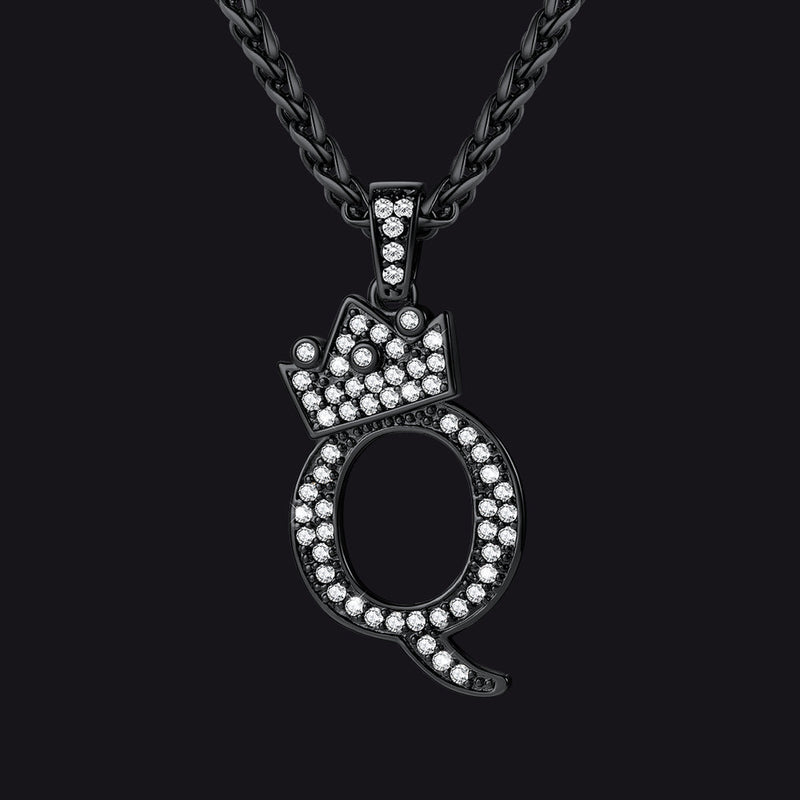 Sparkly Bling Crown Diamond Initial Letther Necklace for