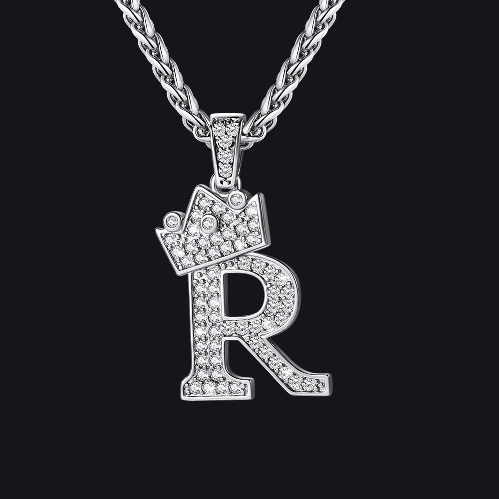 Sparkly Bling Crown Diamond Initial Letther Necklace for