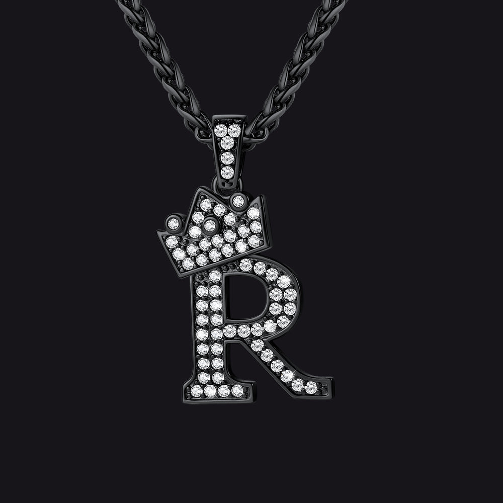 Sparkly Bling Crown Diamond Initial Letther Necklace for