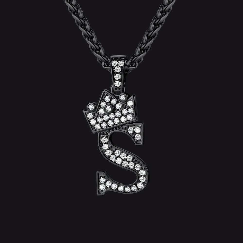 Sparkly Bling Crown Diamond Initial Letther Necklace for