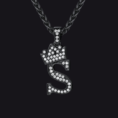 Sparkly Bling Crown Diamond Initial Letther Necklace for