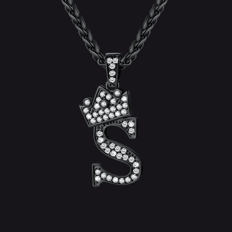 Sparkly Bling Crown Diamond Initial Letther Necklace for
