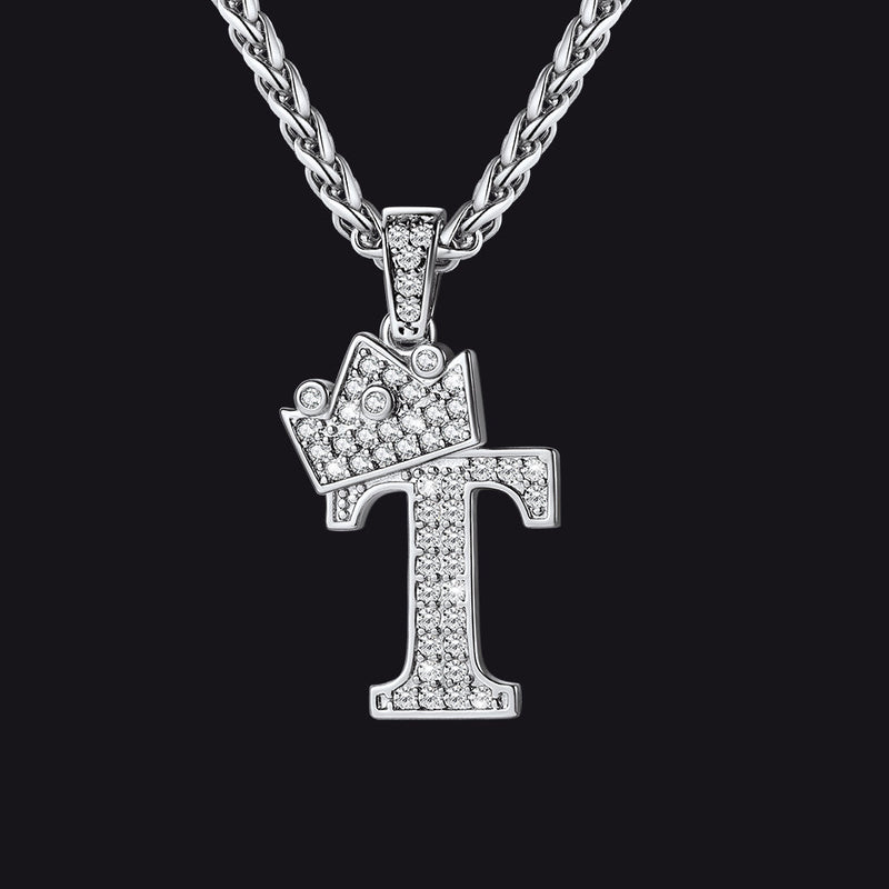 Sparkly Bling Crown Diamond Initial Letther Necklace for