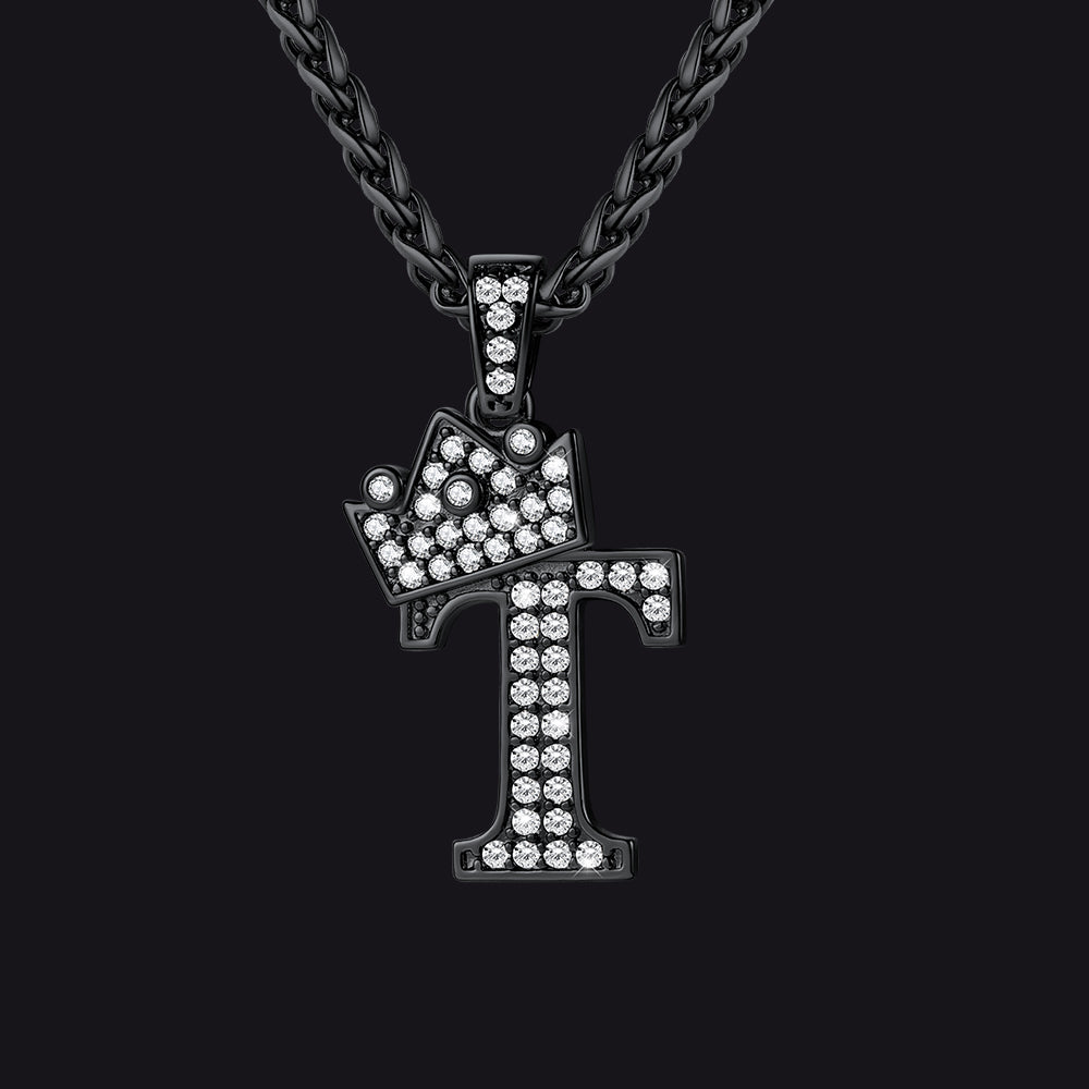Sparkly Bling Crown Diamond Initial Letther Necklace for