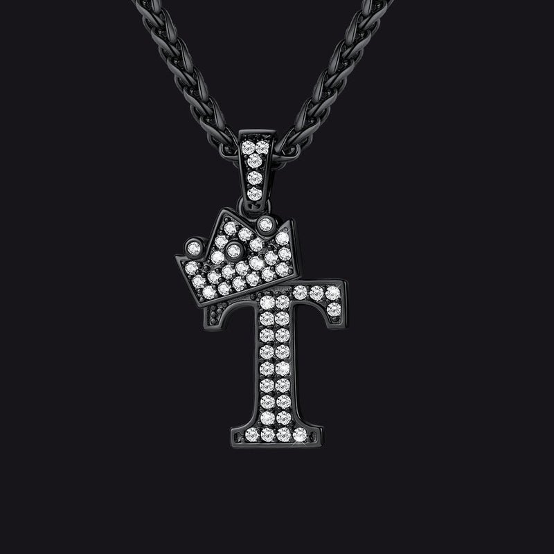 Sparkly Bling Crown Diamond Initial Letther Necklace for