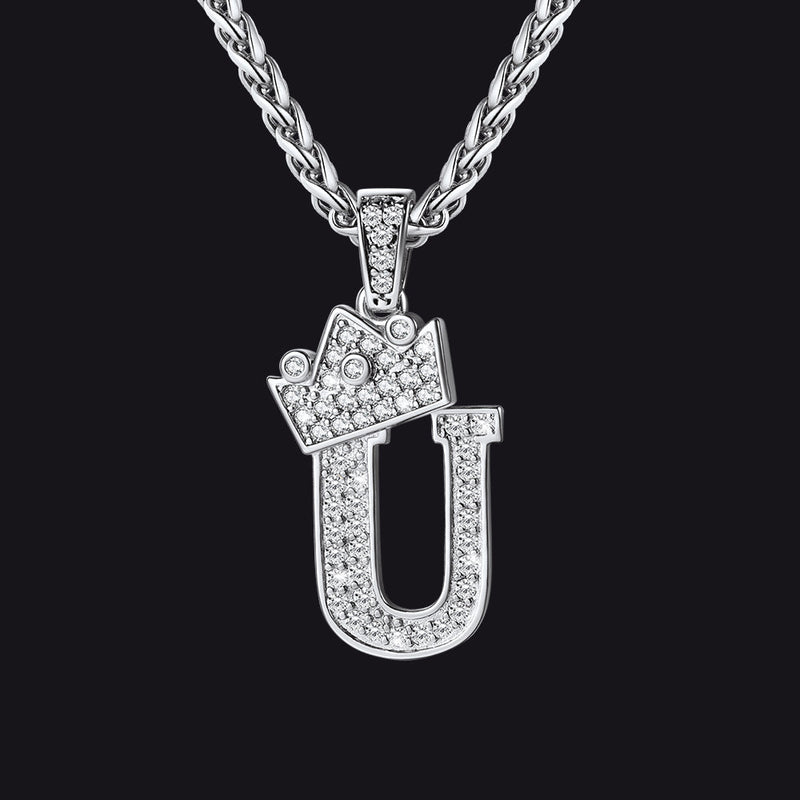 Sparkly Bling Crown Diamond Initial Letther Necklace for