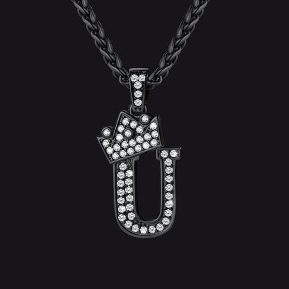 Sparkly Bling Crown Diamond Initial Letther Necklace for