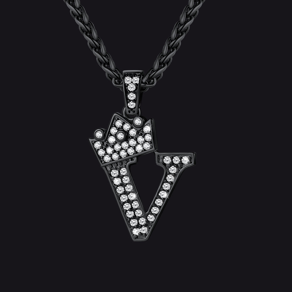 Sparkly Bling Crown Diamond Initial Letther Necklace for