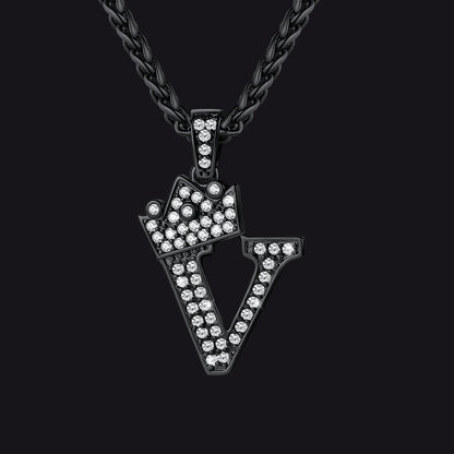 Sparkly Bling Crown Diamond Initial Letther Necklace for