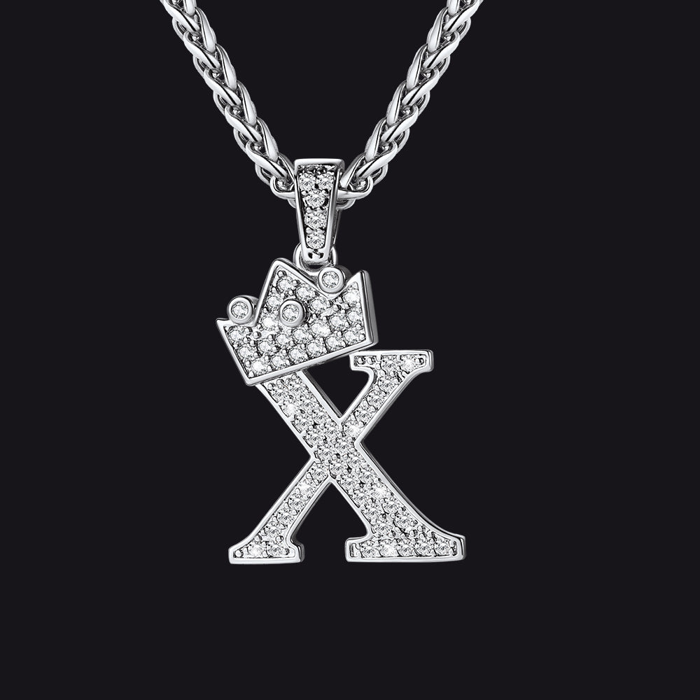 Sparkly Bling Crown Diamond Initial Letther Necklace for