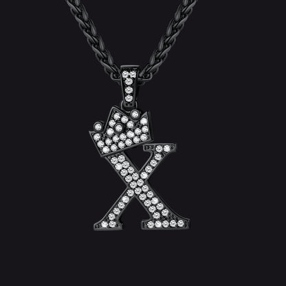 Sparkly Bling Crown Diamond Initial Letther Necklace for