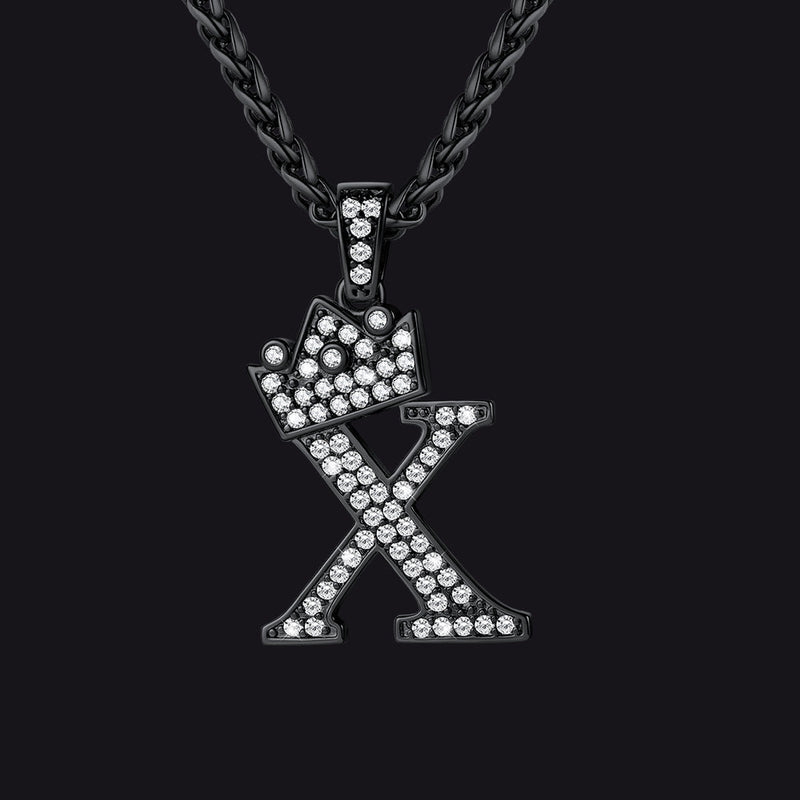 Sparkly Bling Crown Diamond Initial Letther Necklace for