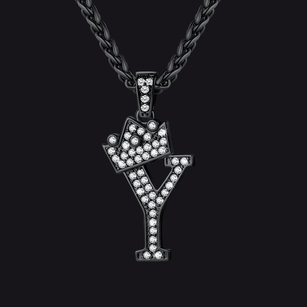 Sparkly Bling Crown Diamond Initial Letther Necklace for