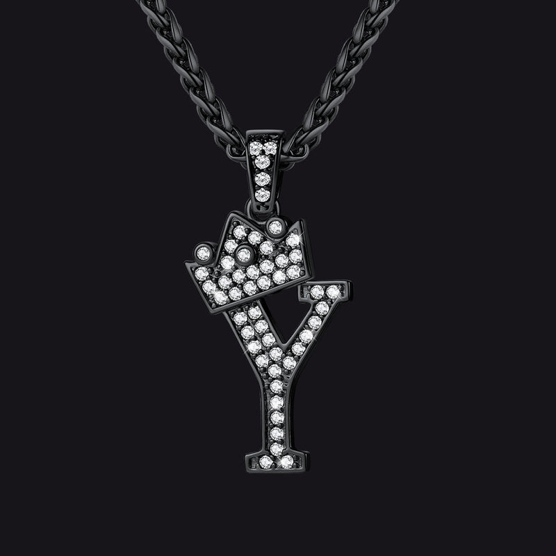 Sparkly Bling Crown Diamond Initial Letther Necklace for