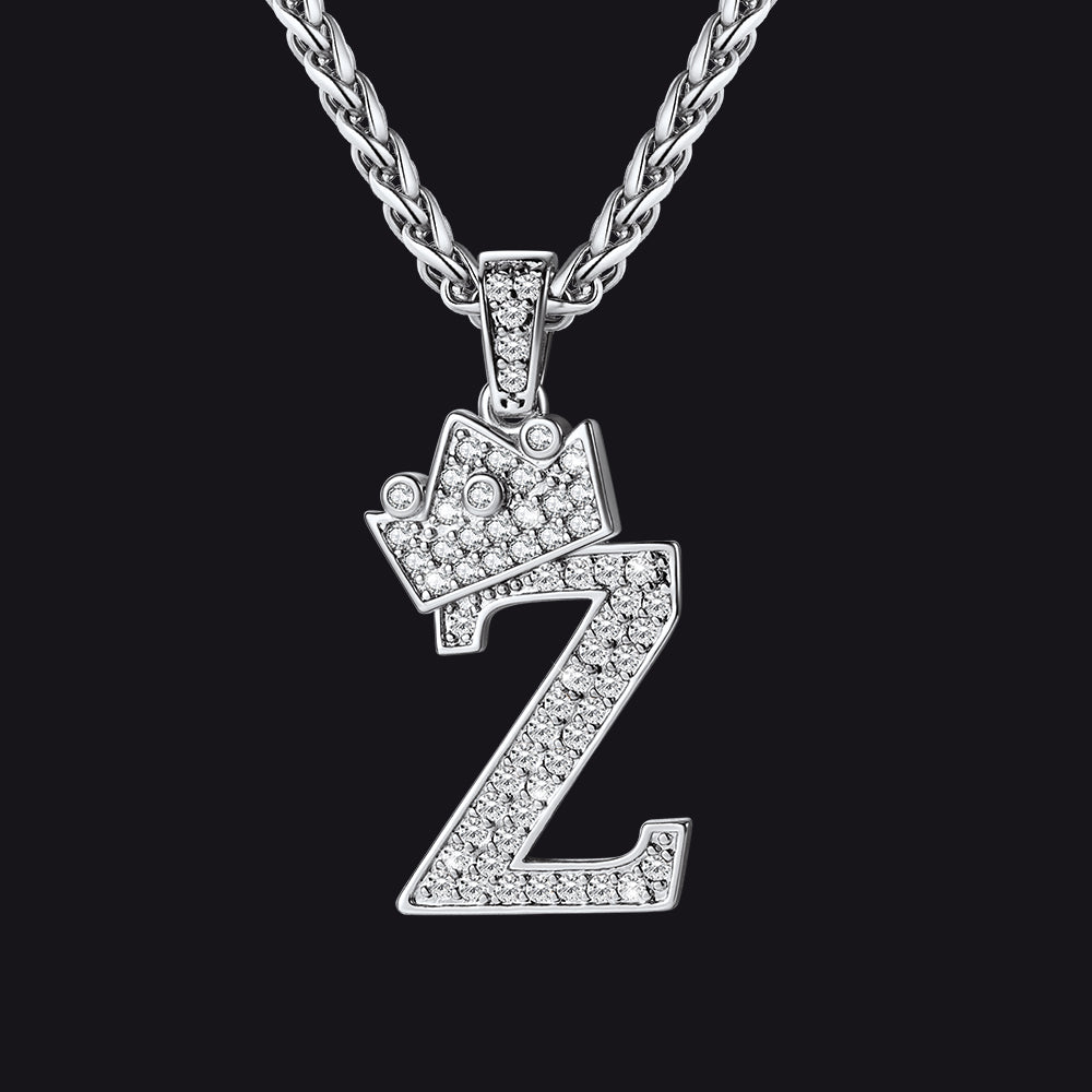 Sparkly Bling Crown Diamond Initial Letther Necklace for
